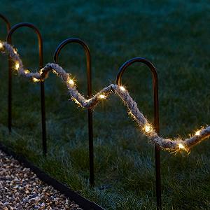 Гирлянда Lights4fun Micro LED Fairy Lights Rope, 5 м, на батарейках, для использования в помещении и на улице, веревка из натурального волокна, теплый белый - Фото 1