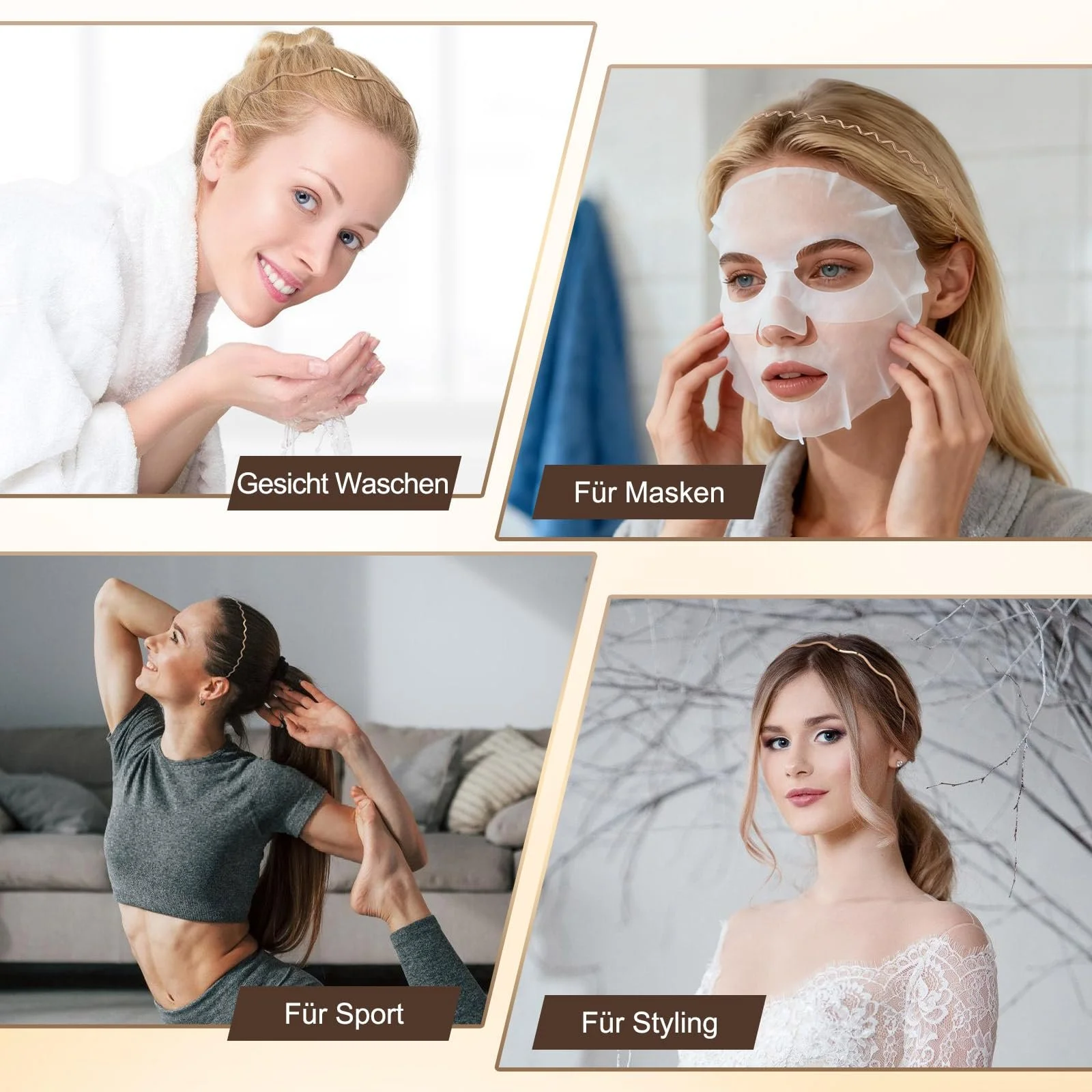 Обруч Метал Luxshiny Набір 3 шт. Хвилястий Золотий, фото №4