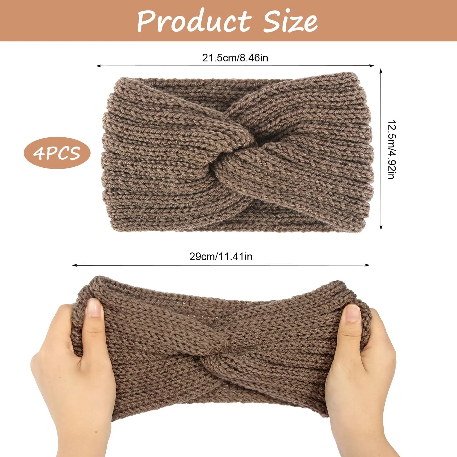 Пов'язка на голову В'язана еластична широка зимова, фото №2