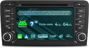 Купити Штатна автомагнітола Junhua для Audi A3 2003-2012 & S3 8P 2006-2012 & RS3 Sportback 2011-2012 / 7" / Сенсорна / 4/64Гб / Android 14 / Apple CarPlay / Android Auto / Bluetooth / WI-FI / GPS / USB / CD/DVD - Фото 1 Штатна автомагнітола Junhua для Audi A3 2003-2012 & S3 8P 2006-2012 & RS3 Sportback 2011-2012 / 7" / Сенсорна / 4/64Гб / Android 14 / Apple CarPlay / Android Auto / Bluetooth / WI-FI / GPS / USB / CD/DVD - Фото 1