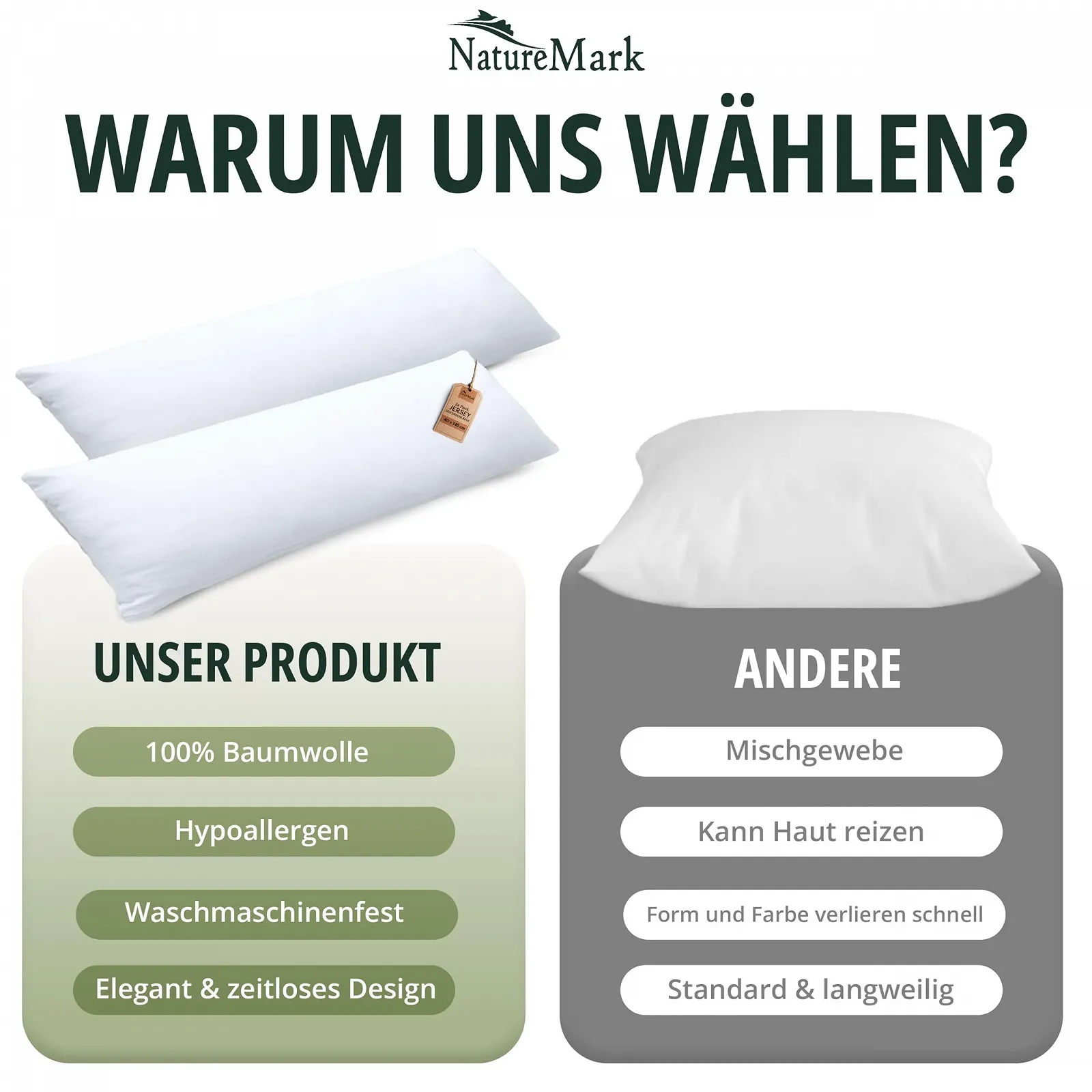 Наволочка NatureMark Джерсі (2 шт.) 40 x 145 см (для подушки для вагітних), біла, фото №7 Наволочка NatureMark Джерсі (2 шт.) 40 x 145 см (для подушки для вагітних), біла, фото №7