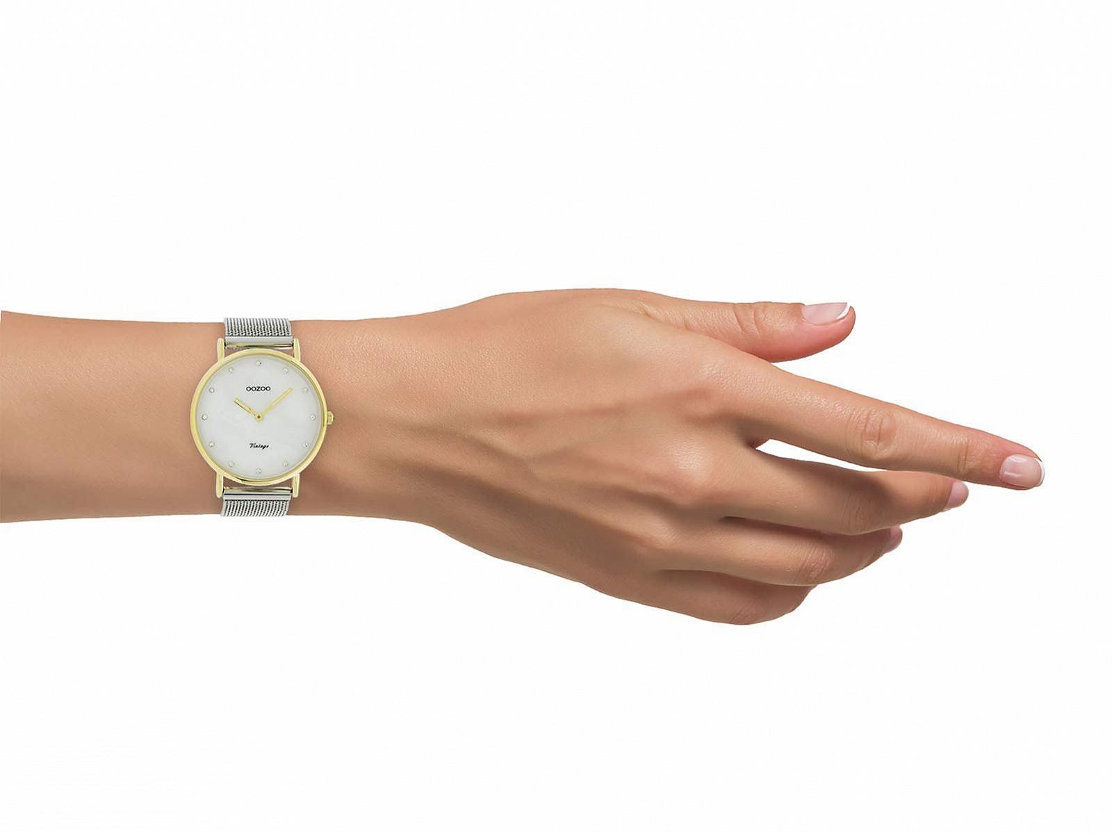 Часы Oozoo Vintage Металлический миланский браслет из нержавеющей стали 40 мм Золотой / Перламутровый C20115, Золотой-светло серый, Браслет, фото №4