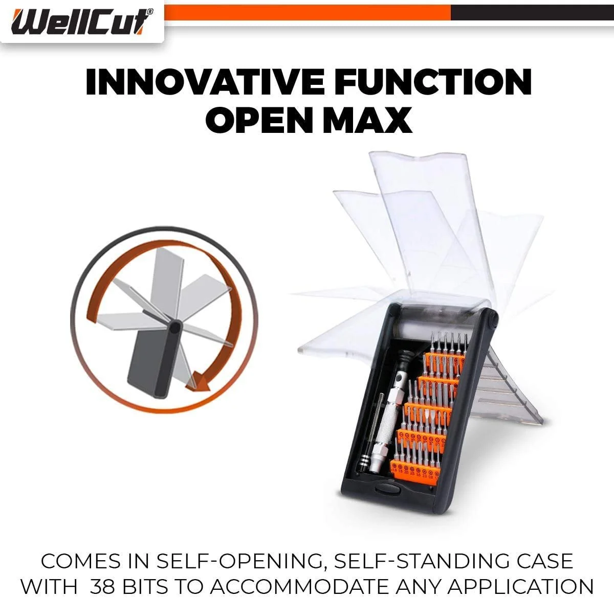 Набір викруток WellCut Precision Multipurpose 38 предметів з подовжувачем 60мм, алюмінієвою ручкою 94мм (WC-MPS38U), фото №3