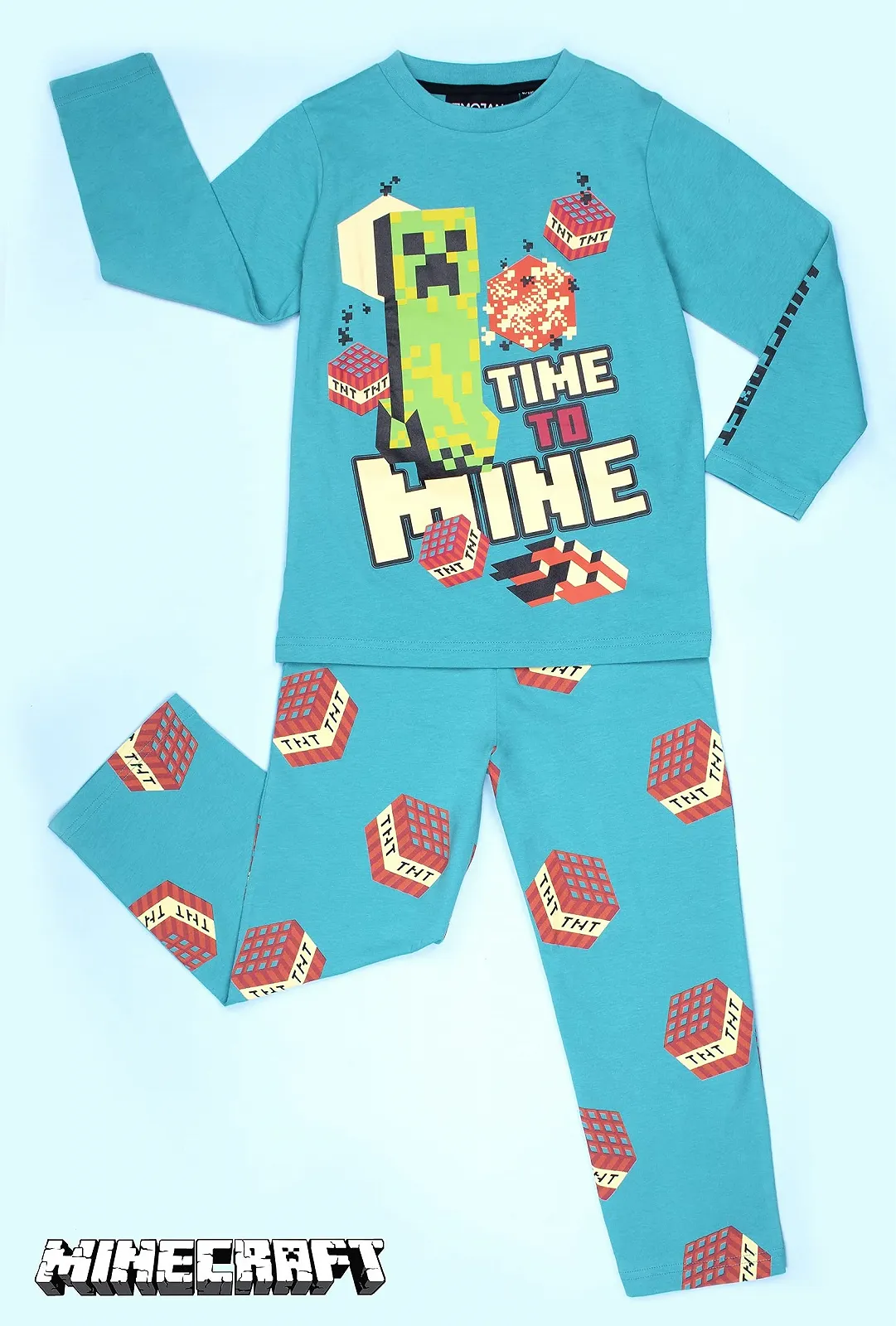 Піжама Minecraft для хлопчиків, 100% бавовна, з довгими рукавами, синя, з Minecraft Creeper, фото №5