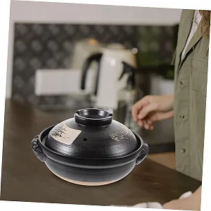 Кастрюля для тушения Toyvian Керамическая 500 мл с крышкой гладкая глазурь synthetic.ua - Фото 1