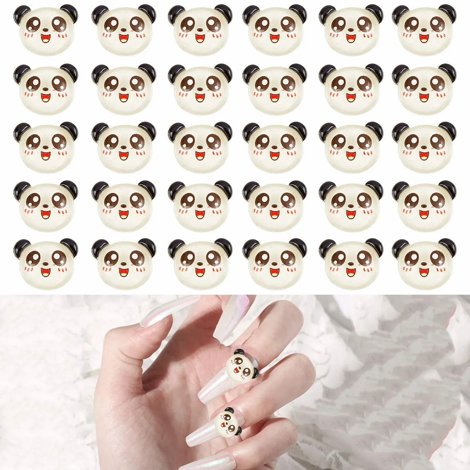 3D Стразы для ногтей NICENEEDED Панда 30 шт. Камни для DIY дизайна ногтей, фото №1