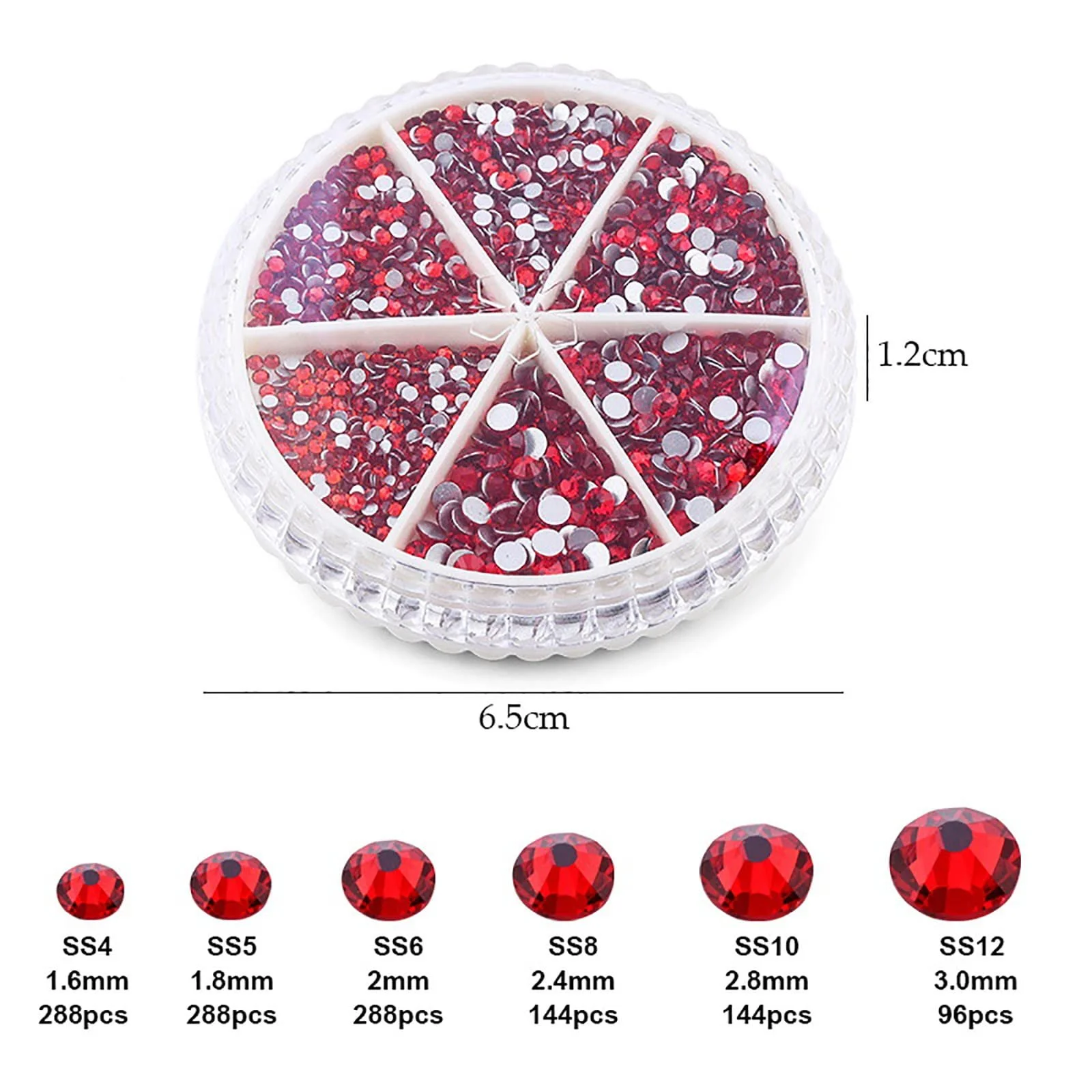 Стрази Плоскі Для Нігтів Fuchsia 6 Розмірів в Коробці, фото №2