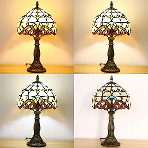 Настільна лампа Tiffany Retro ручної роботи вітражне скло 37 см E27 Різнокольорова synthetic.ua - Фото 1
