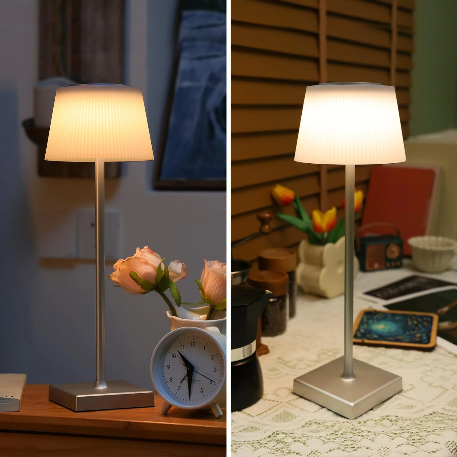 Настільна лампа Aigostar LED акумуляторна бездротова сенсорна димована IP54 Срібляста, фото №6