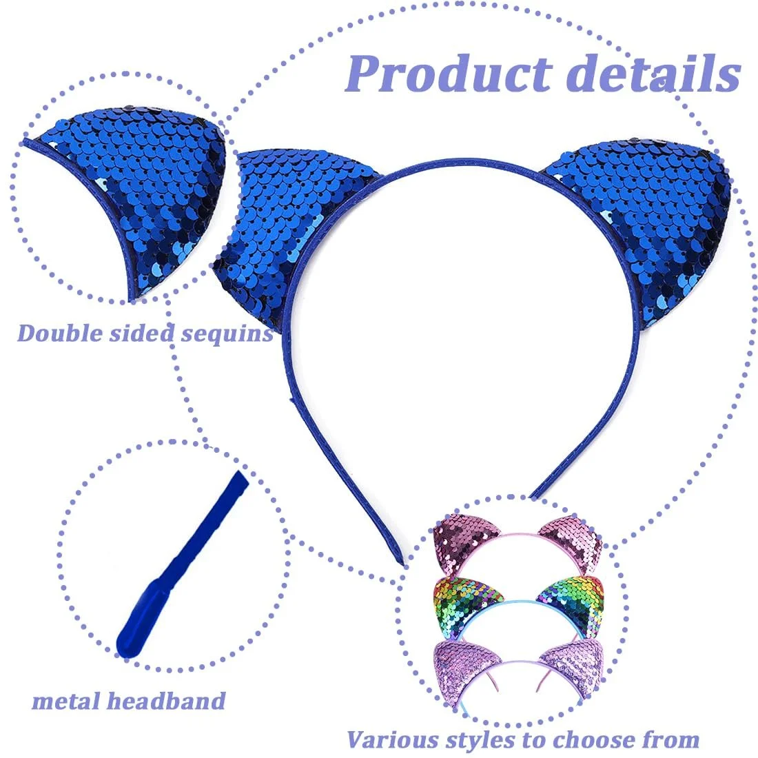 Обруч Ушки кота 4 шт Блестящий, фото №3 Обруч Ушки кота 4 шт Блестящий, фото №3