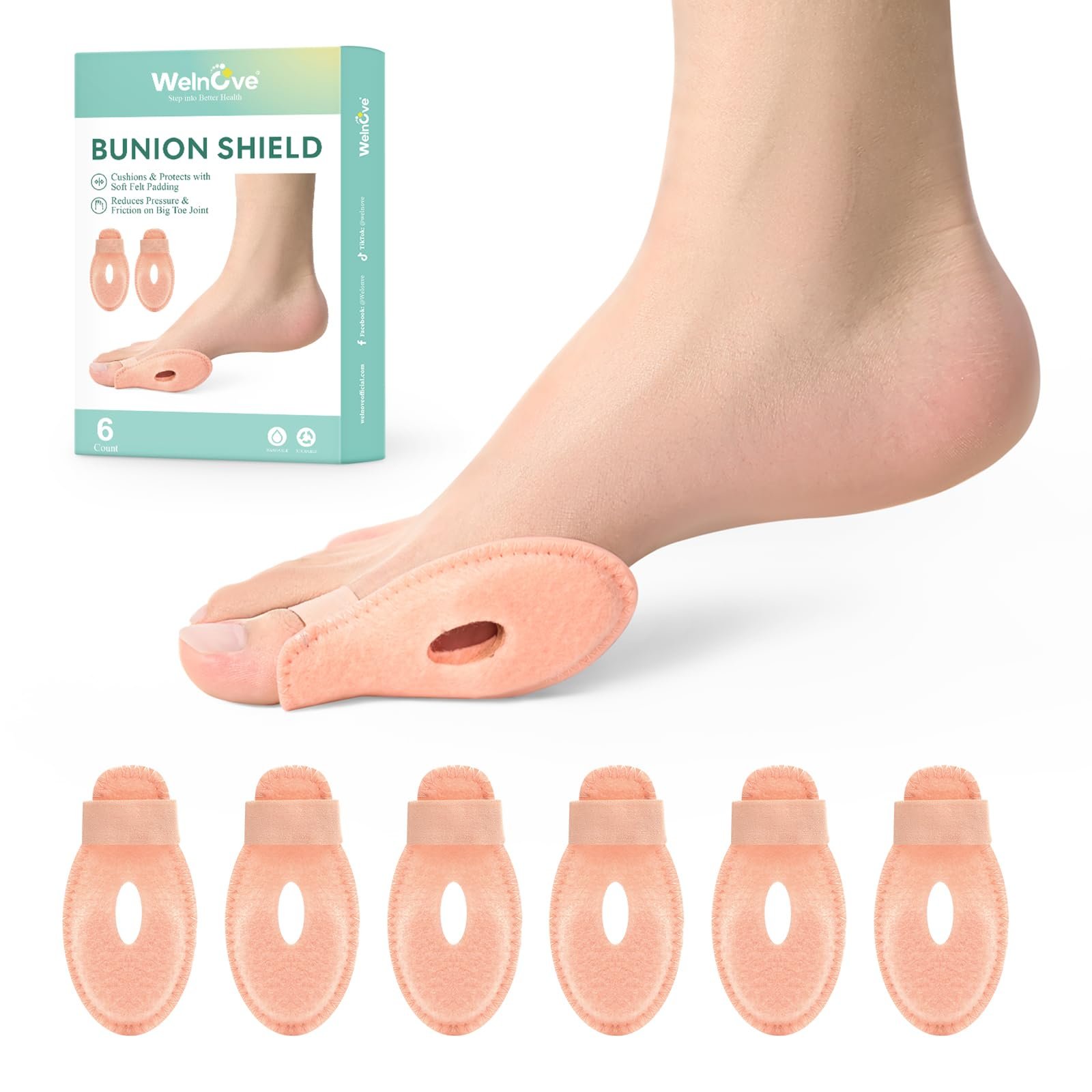 Подушечка для захисту кісточки Welnove, бежева, 6 штук в упаковці, фото №1 Подушечка для захисту кісточки Welnove, бежева, 6 штук в упаковці, фото №1