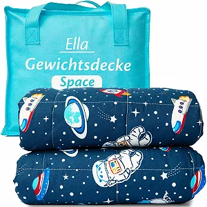 Утяжеленное одеяло Ella детское 3.2 кг 100 x 150 см - Терапевтическое одеяло для снятия стресса и тревоги, гипоаллергенные стеклянные шарики, мягкий и прохладный внешний слой из хлопка для детей от 25 до 40 кг - Космос - Фото 1