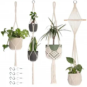 Набір підвісів макраме для рослин 4 шт. Бавовна Кремовий - Фото 1
