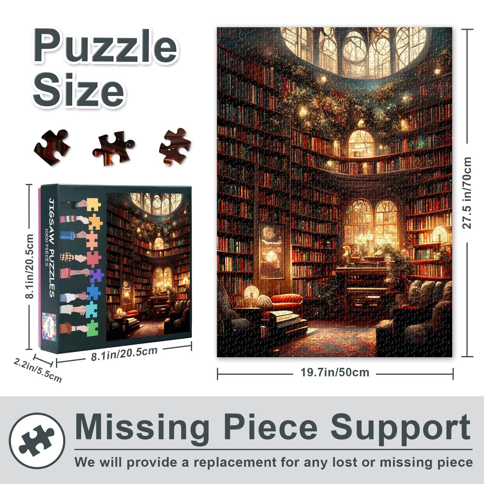 Пазл Luxury Library 1000 елементів Книжкова полиця та Різдвяна ялинка для дорослих 70 см x 50 см, фото №3