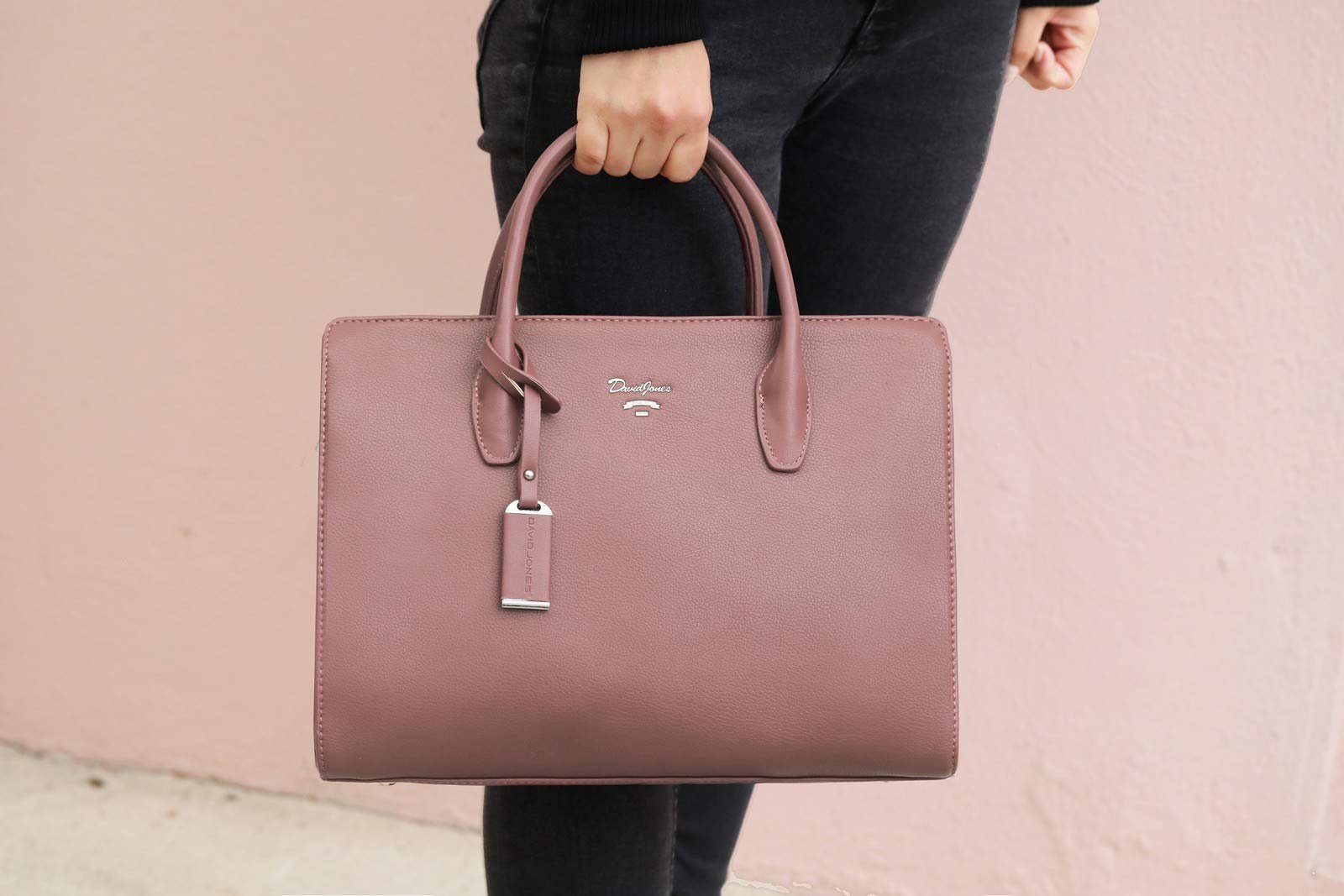 Сумка с ручками David Jones Большая тоут кожа PU Много отделений Много карманов Розовая, фото №3