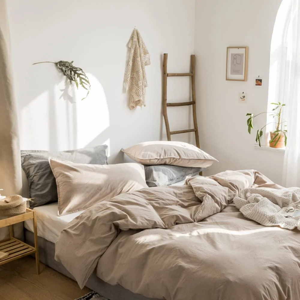 Постільна білизна Sedefen, 220 x 240 см, Бавовна, Ранфорс, Хакі, Сіро-коричневий, Однотонний, Комплект постільної білизни, Двоспальне ліжко, Підодіяльник, 2 Наволочки, 80 x 80 см, на блискавці, фото №3