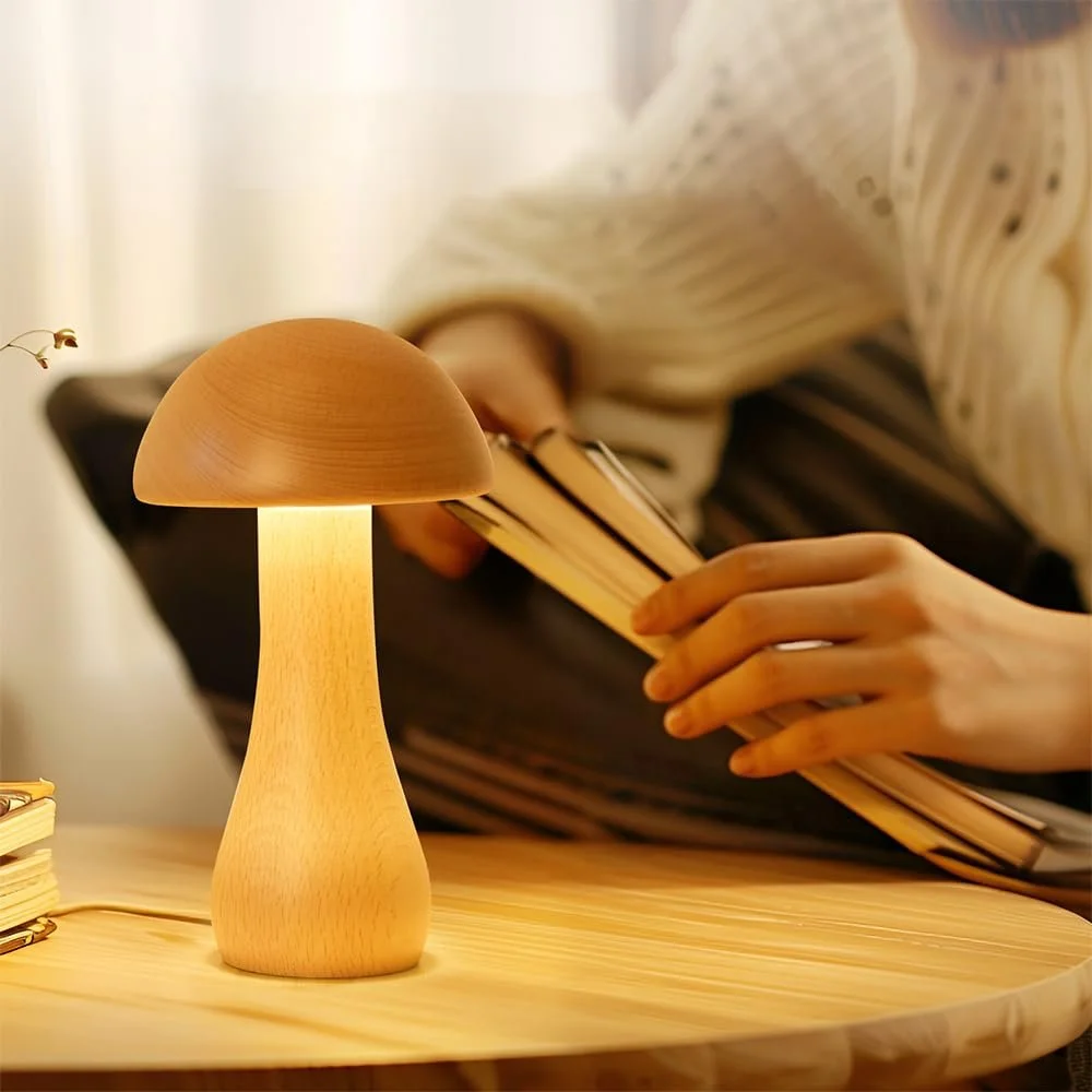 Нічний світильник настільна лампа MiOYOOW Wooden Mushroom сенсорна з регулюванням яскравості зі знімною головкою 360°, фото №8