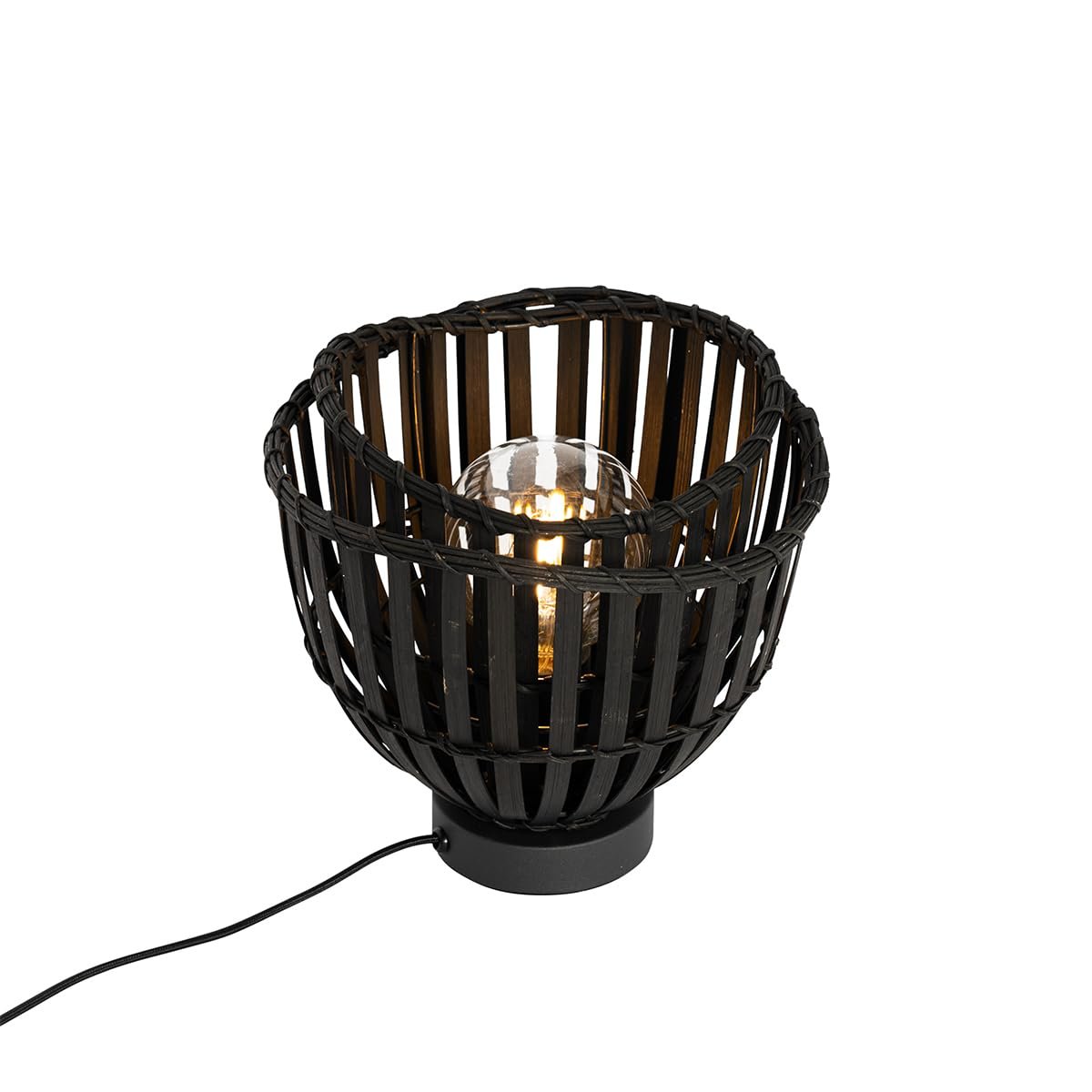 Настільна лампа Qazqa Pua Oriental бамбукова кругла чорна E27, фото №8