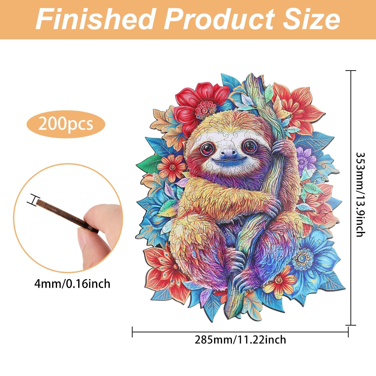 Деревянный пазл GLOBLELAND Sloth 200 элементов 28.5 x 35.3 см, фото №2