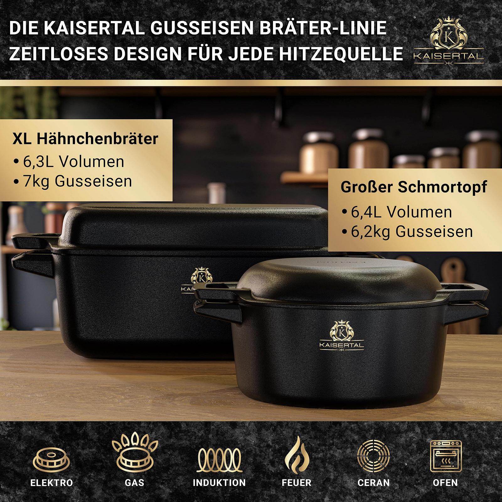 Чугунная кастрюля Kaisertal с крышкой 4.8 л и чугунная сковорода 1.8 л, фото №5