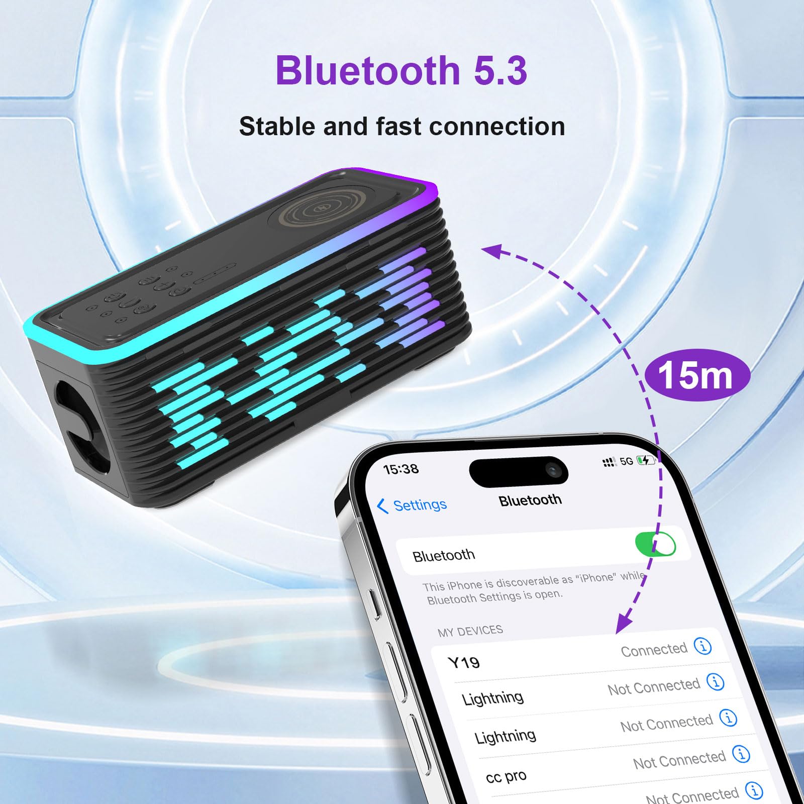 Колонка Bluetooth Gueray Box со светом беспроводная с беспроводной зарядкой улучшенный бас TF Card Playback для телефона уличный, фото №5