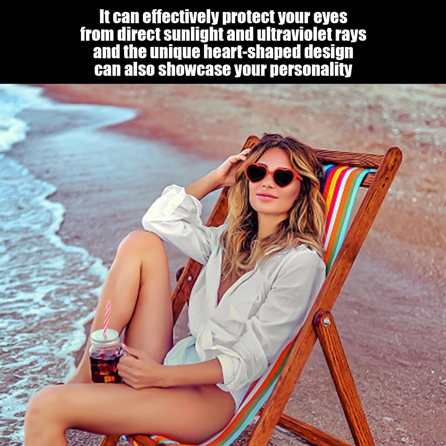 Очки Солнцезащитные В форме сердца 2 пары Черный, фото №6