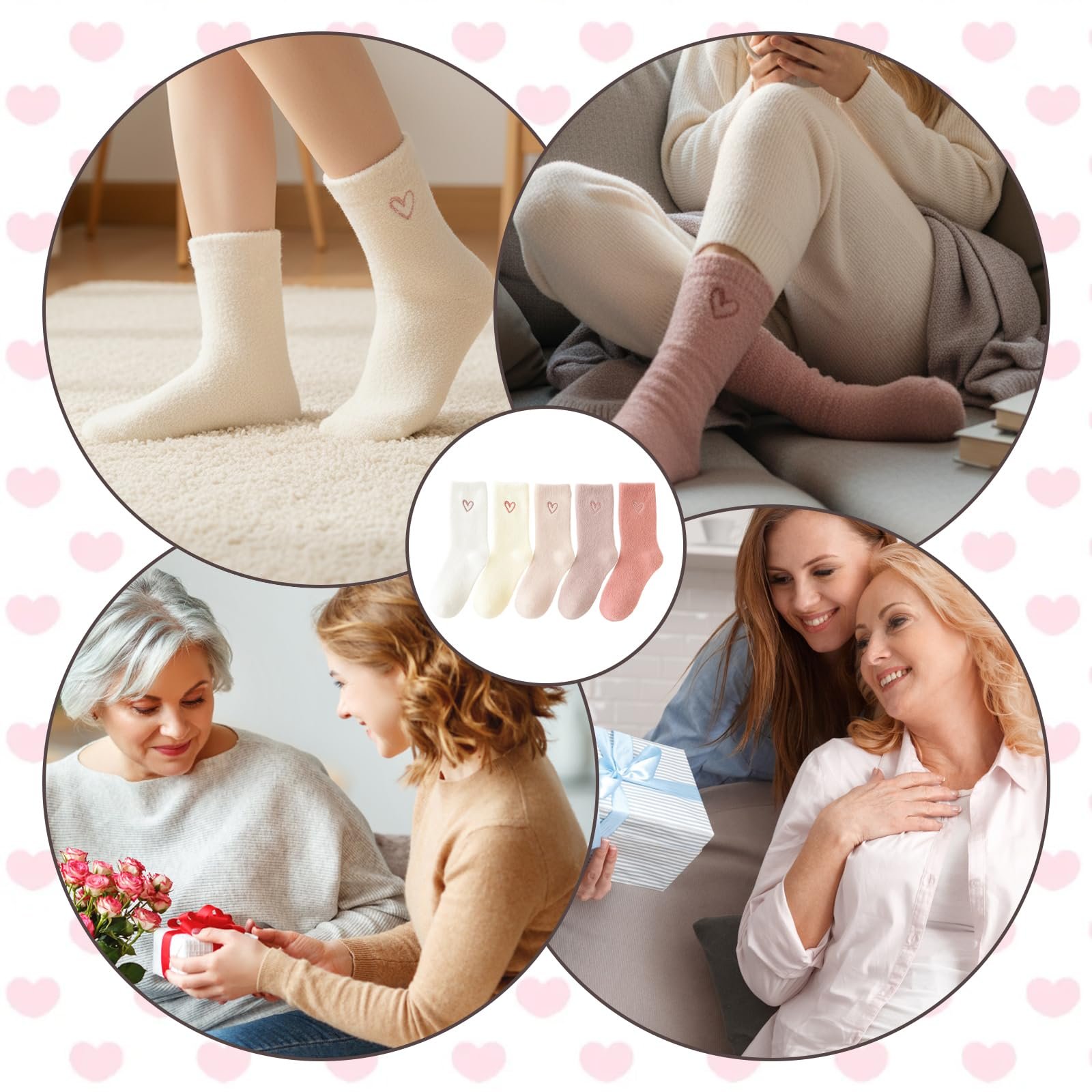 Мягкие носки Женские 39-42, Зимние носки Женские, 5 пар пушистых носков розового, белого и бежевого цветов, Мягкий материал, 26 x 8 см, фото №7