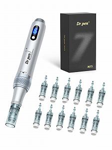 Ручка для мікронідлінгу Dr. Pen M7S з 12 змінними картриджами (16 голок, 24 голки, 36 голок) для антивікового догляду, срібляста - Фото 1