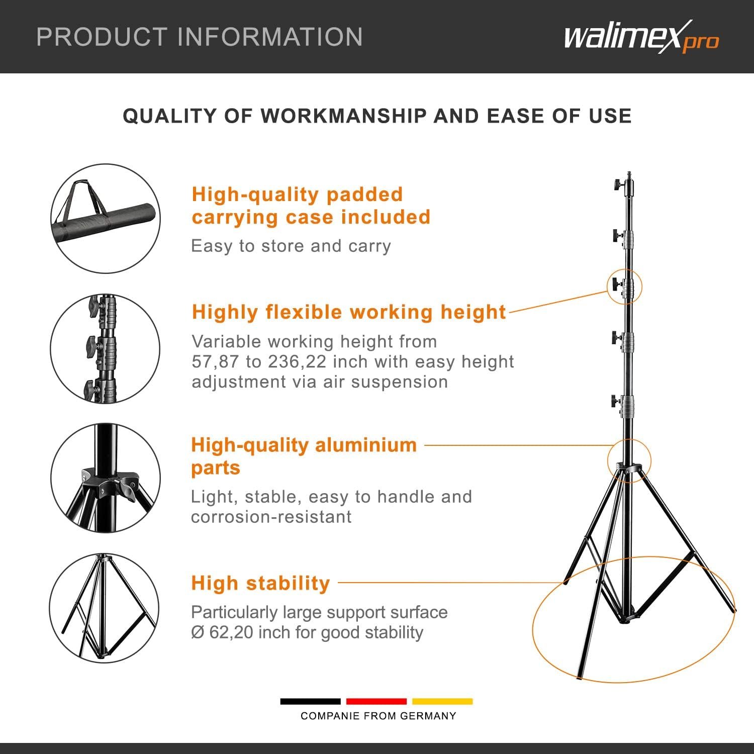 Штатив для освещения Walimex pro AIR Jumbo 600 Черный, фото №2