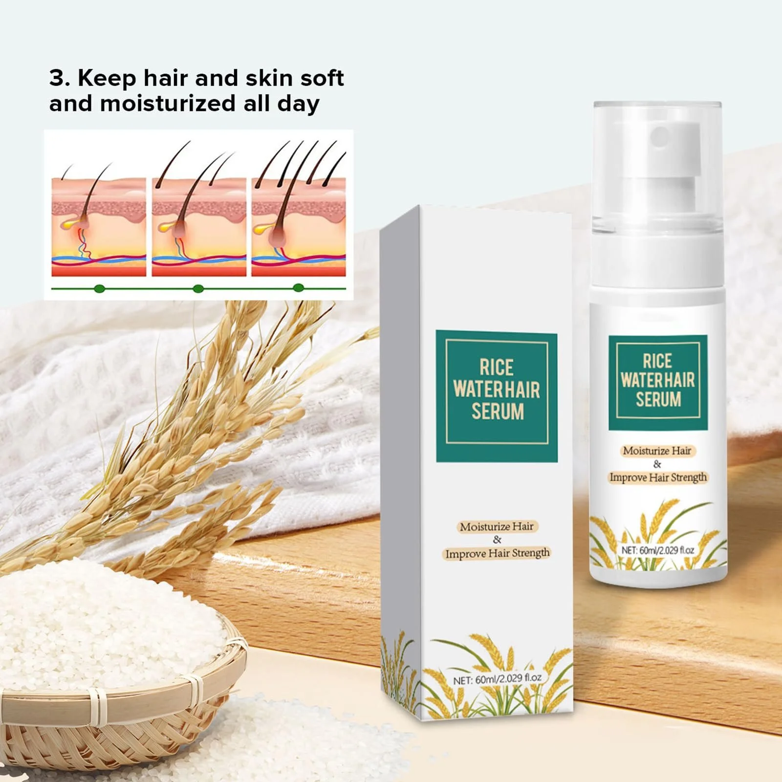 Сироватка для росту волосся з рисовою водою Hppsctink, 60 мл, фото №6