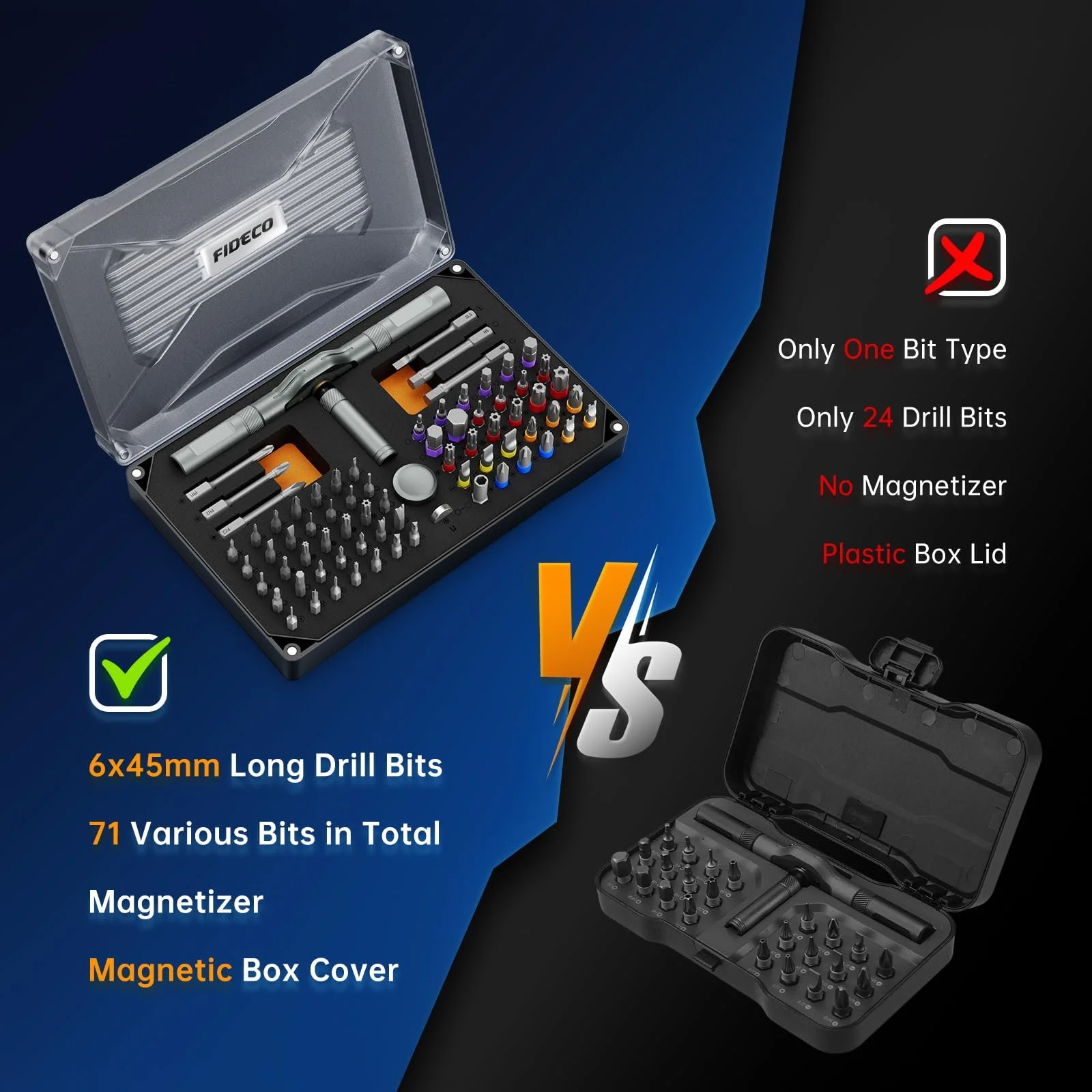 Набір викруток реверсивних магнітних FIDECO 74 в 1 зі сталі S2 з кейсом, фото №6