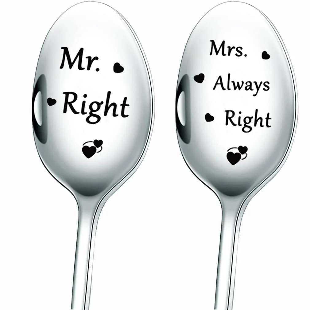 Ложка Кавова Mr. Right Mrs. Always Right Нержавіюча сталь, фото №1