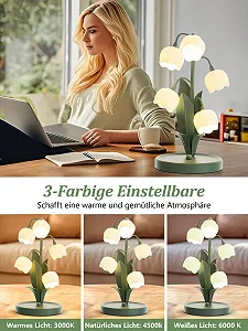 Настільна лампа Flower 5 лілій вінтажна зелена 3 режими кольору LED приліжкова для читання synthetic.ua - Фото 1