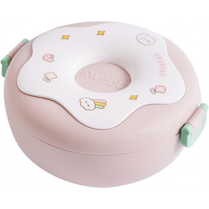 Круглий ланч бокс з пристроями Donut 1000 мл рожевий, фото №1