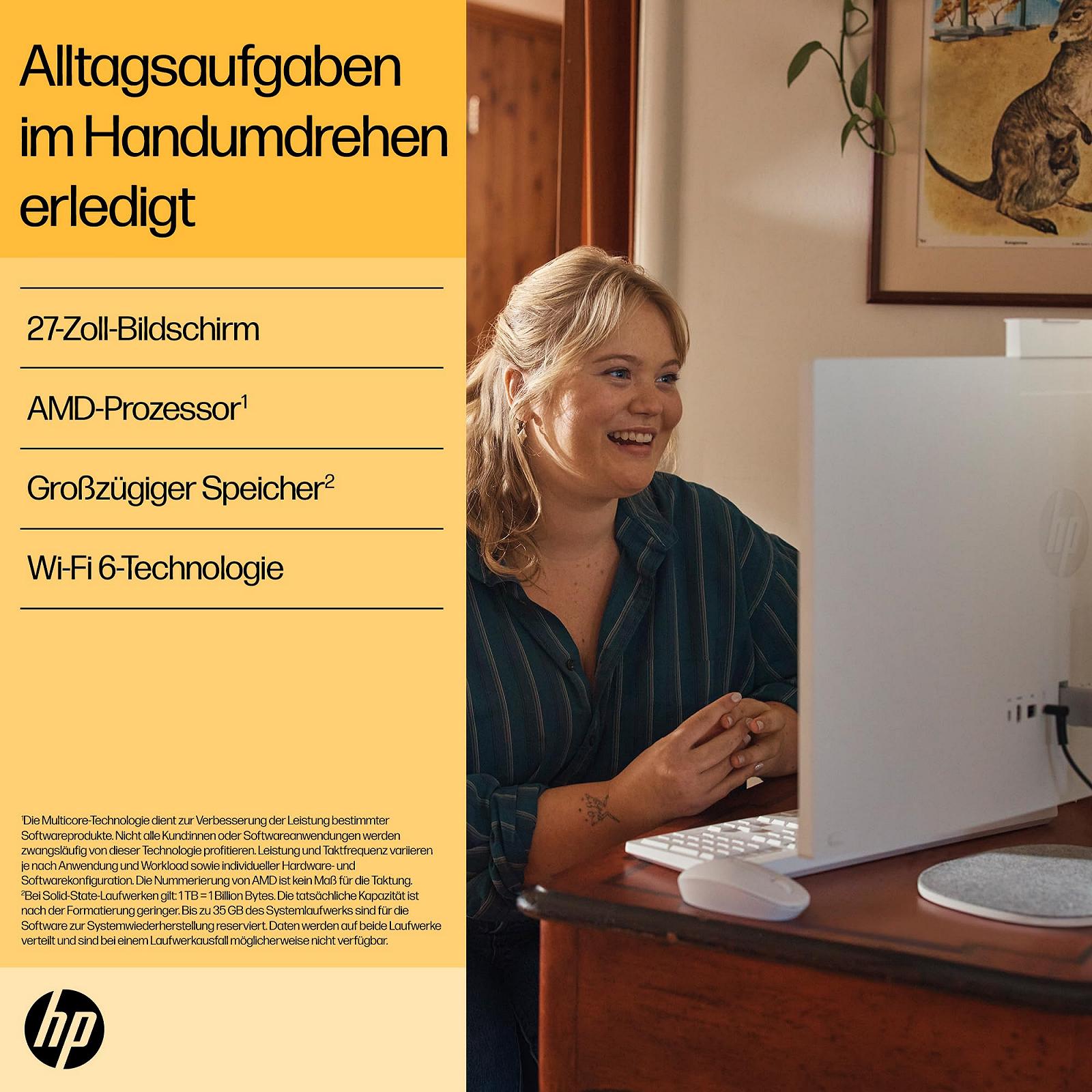 Настільний ПК HP All-in-One 27" FHD AMD Ryzen 5 7520U 16GB DDR5 512GB SSD AMD Radeon Graphics Біла, фото №3