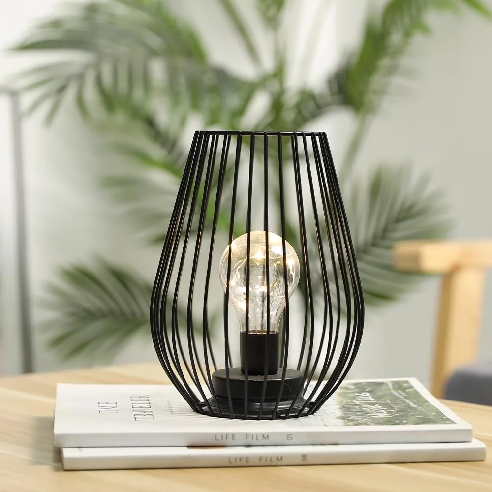 Настільна лампа TRIROCKS Battery Operated Metal Cage 21 cm Чорна, фото №2