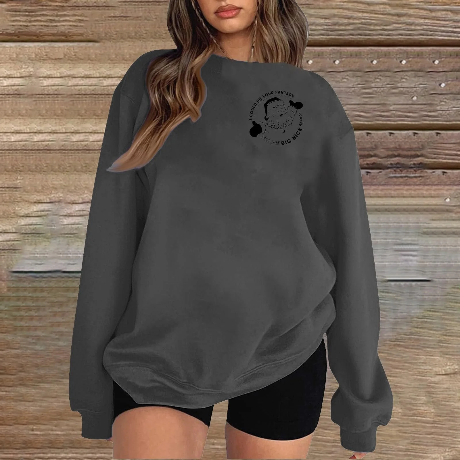 Рождественский свитшот Женский Модный Повседневный Принт Круглый вырез Длинный рукав Пуловер 2025, фото №3