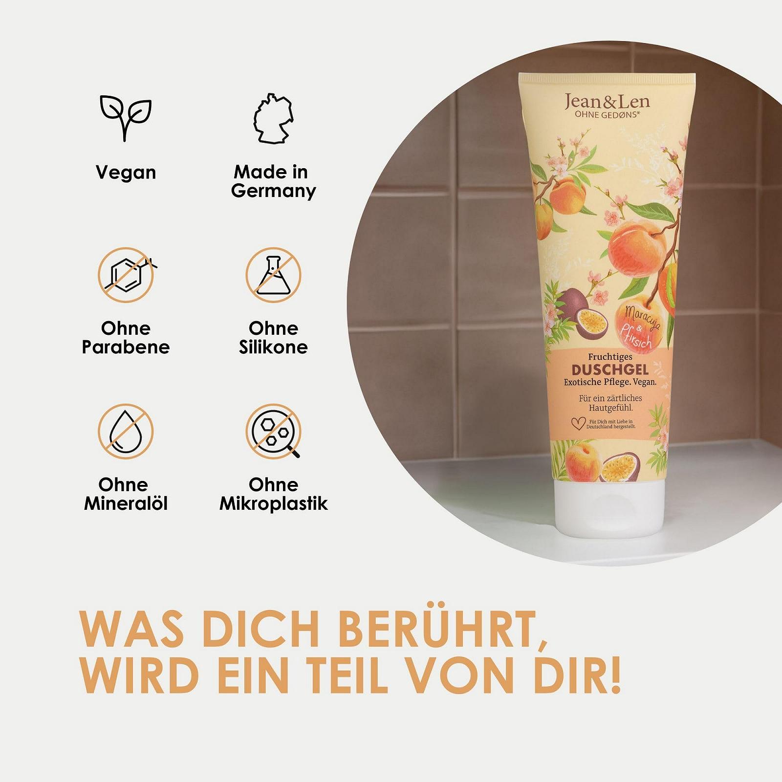 Гель для душу Jean & Len Fruity Peach & Passion Fruit веганський 250 мл, фото №7