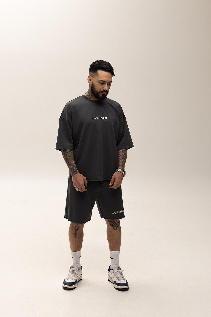 Костюм мужской летний графит Calvin Klein Стильный оверсайз на лето Базовый комплект для мужчины, фото №1