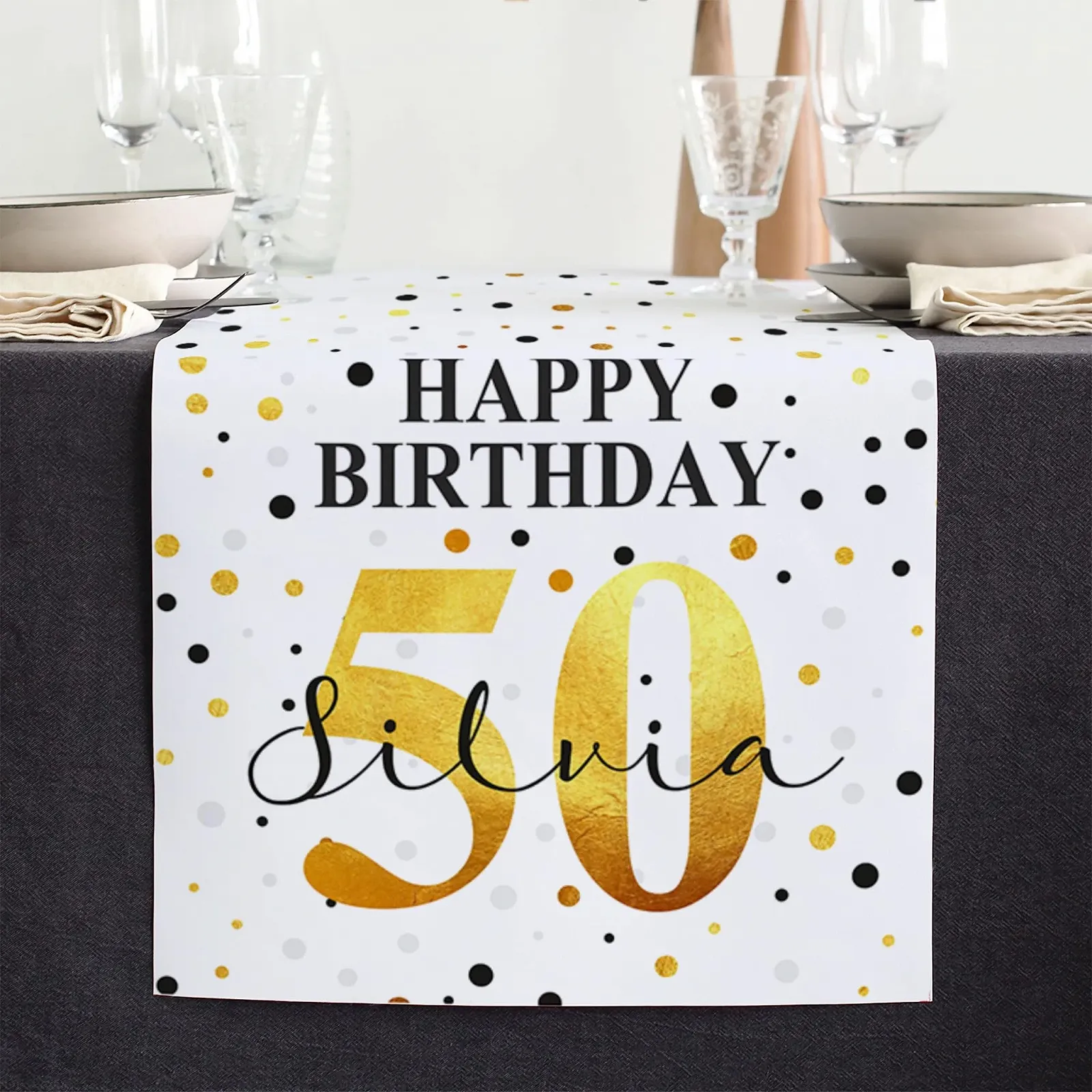 Ранер для столу Herz & Heim® Personalised Birthday Polyester 40 см x 150 см White, фото №3