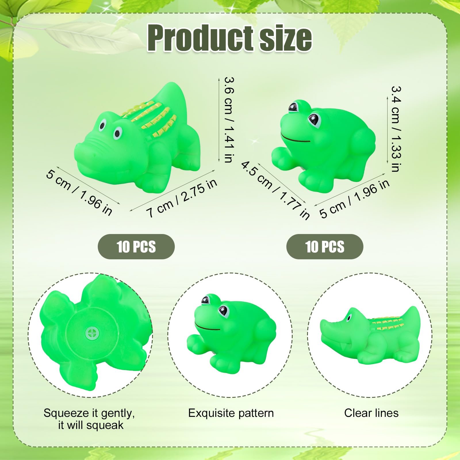 Іграшки для ванни Жаба та Алігатор Гумові пищалки 20 шт Зелений, фото №2
