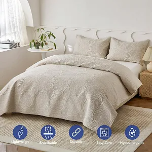 Покрывало стеганое Simple&Opulence Двуспальный Мягкий Двусторонний Микрофибра Цветочный Бежевый (220 x 240 см, 3 шт) synthetic.ua - Фото 1