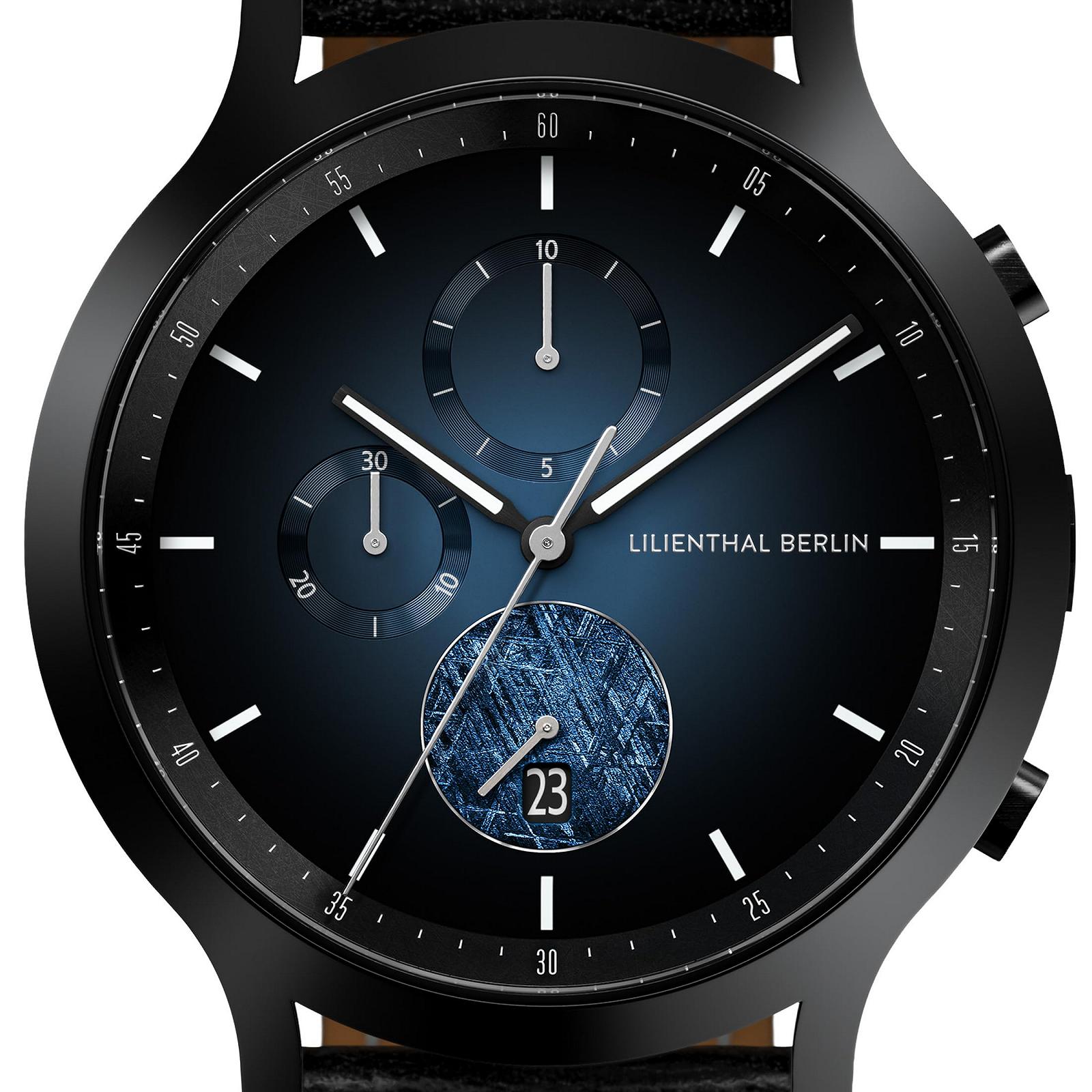 Мужские часы Lilienthal Berlin Meteorite IV Chronograph хирургическая сталь кварцевый сапфировое закаленное минеральное стекло метеоритный циферблат черный 42.5 мм, фото №4