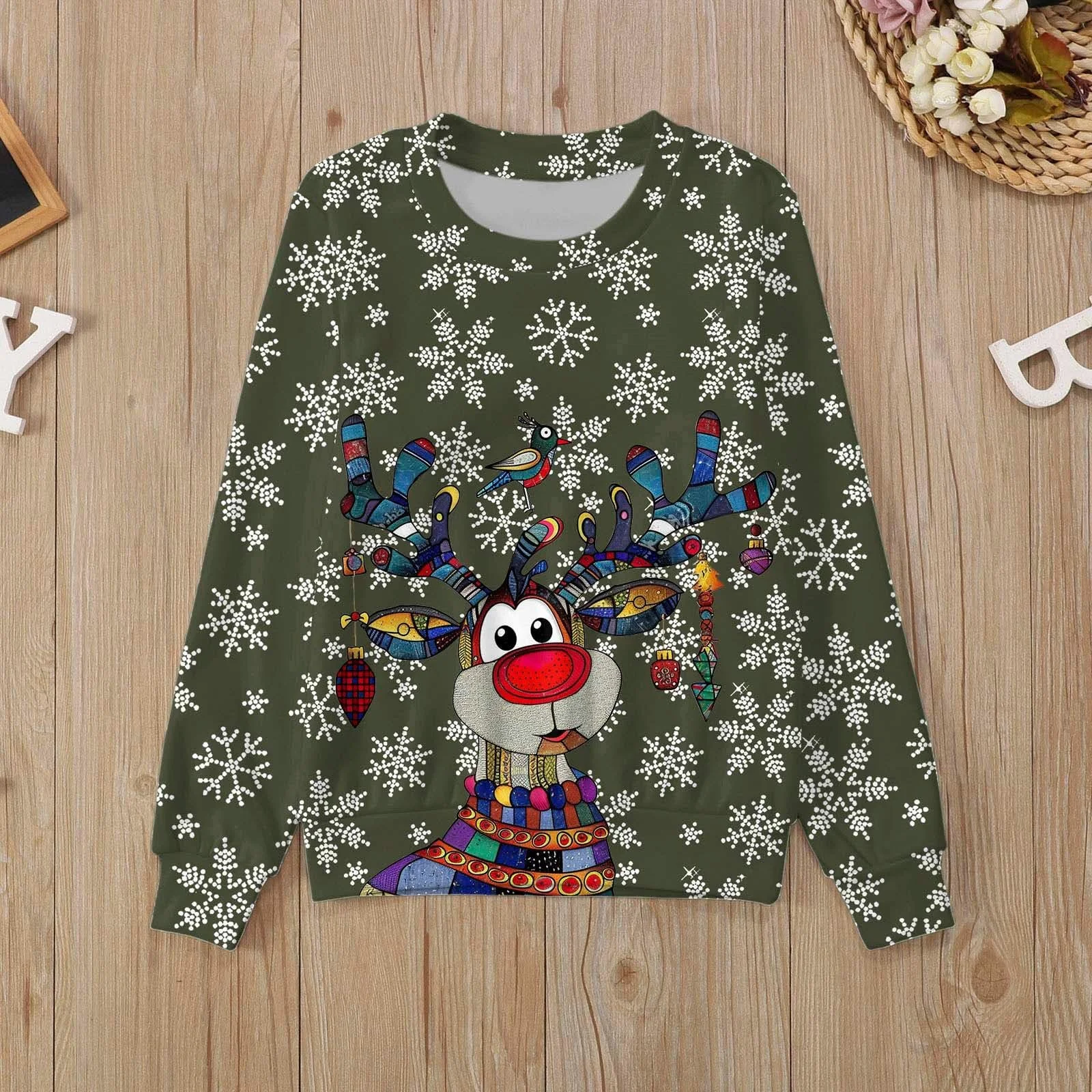 Рождественский свитер Детский рождественский свитер для детей Модный милый принт Круглый вырез Горловина с капюшоном Длинный рукав, фото №4