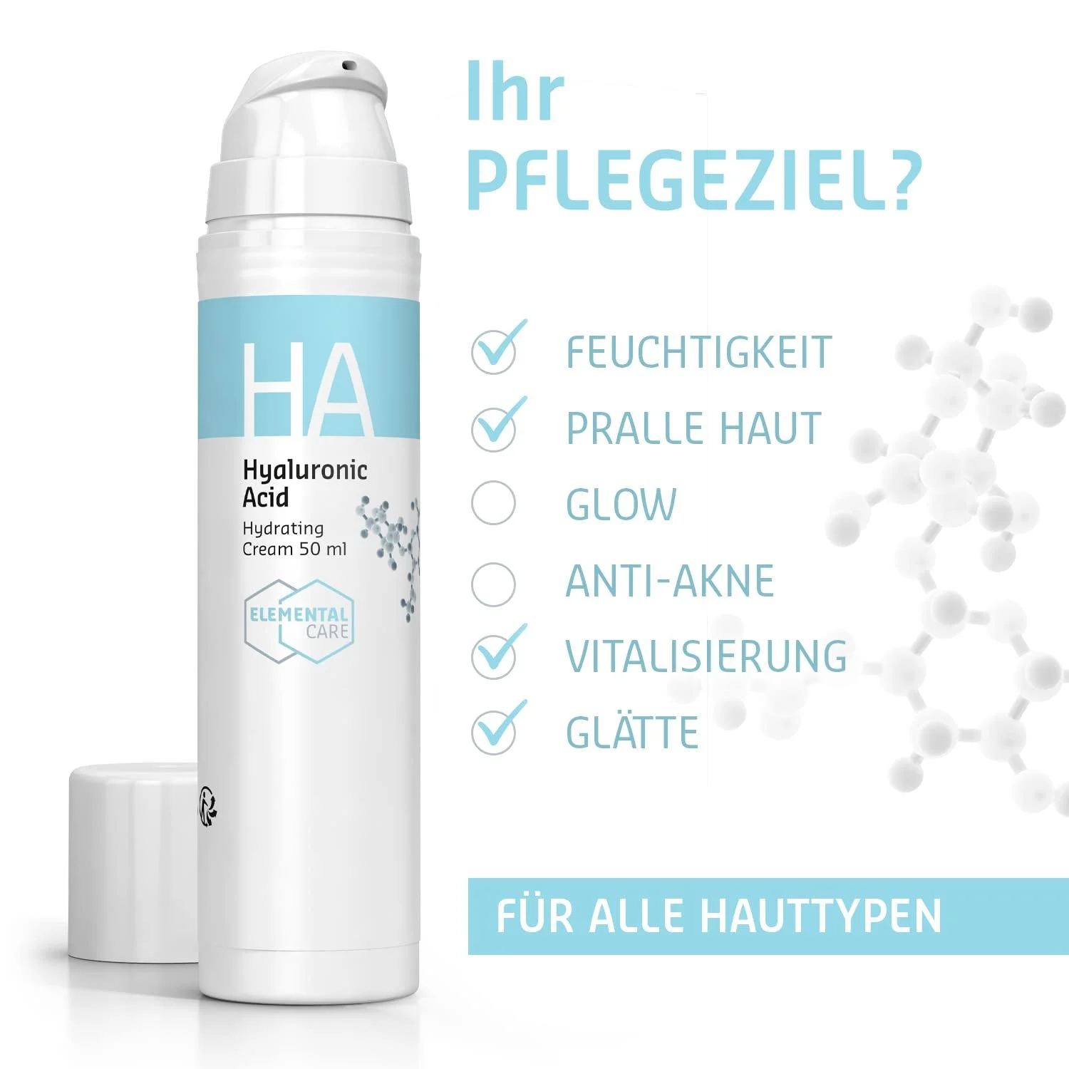 Крем для обличчя Elemental Care Hyaluronic Cream з гіалуроновою кислотою та трояндовою водою веганський 50 мл, фото №2 Крем для обличчя Elemental Care Hyaluronic Cream з гіалуроновою кислотою та трояндовою водою веганський 50 мл, фото №2