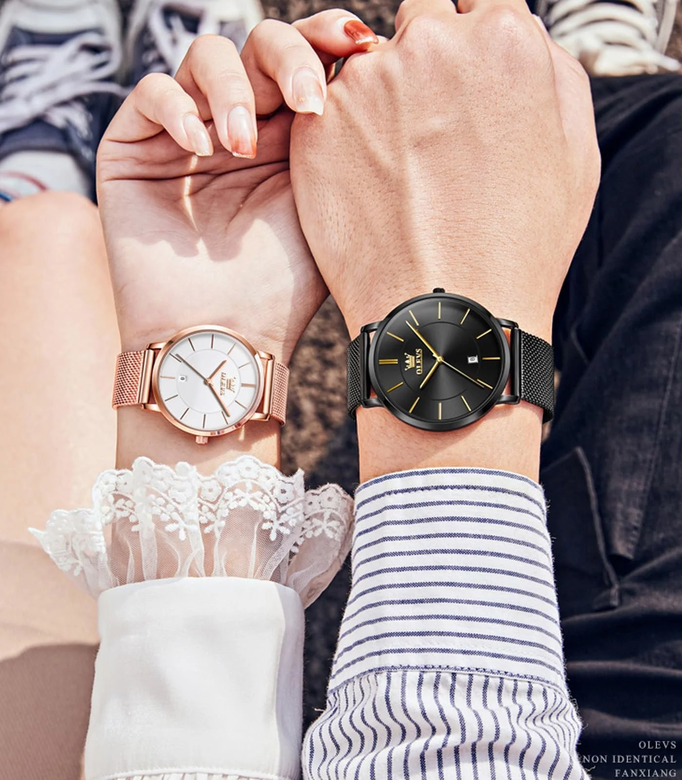 Часы кварцевые парные OLEVS 5869 Черный циферблат + белый циферблат Классический, фото №3