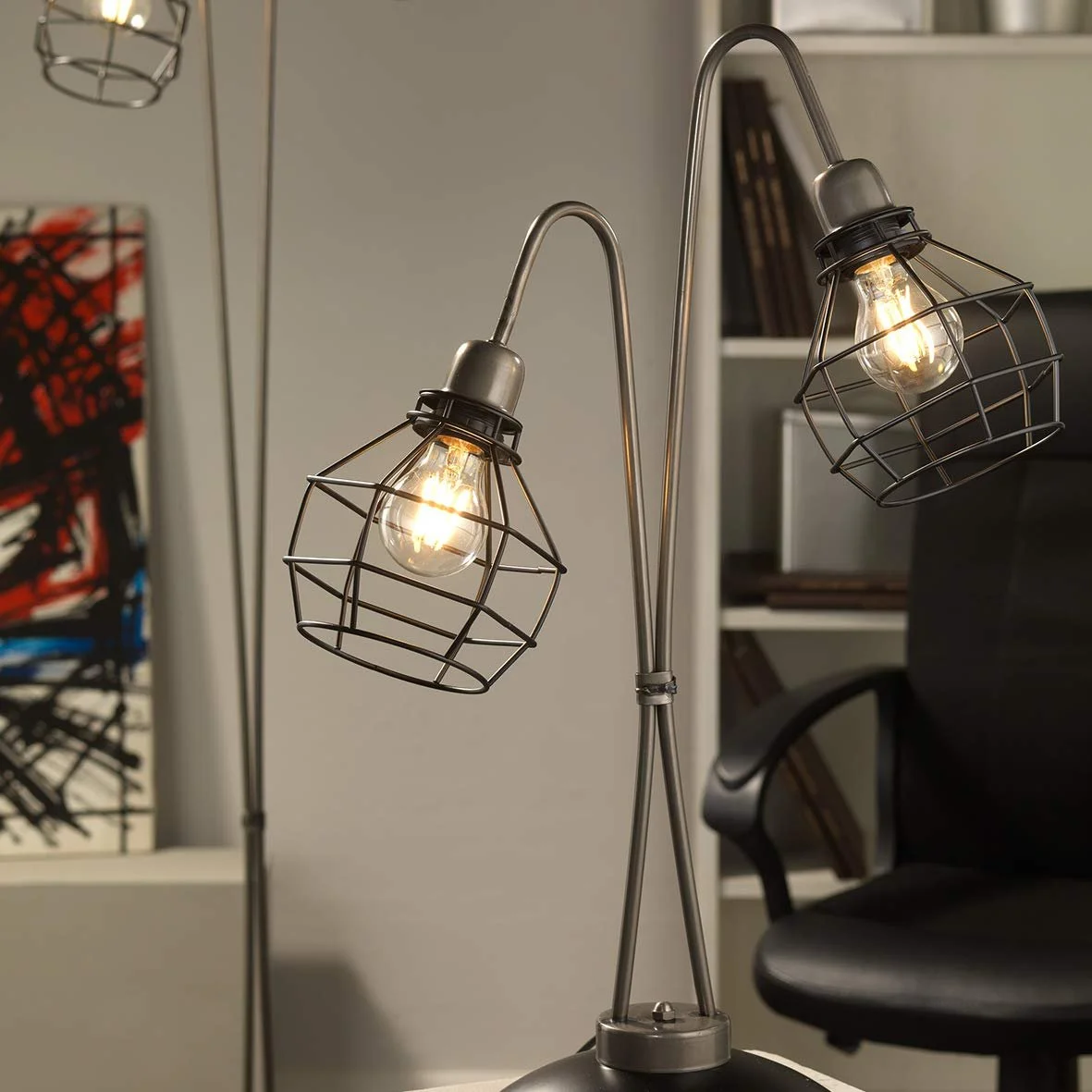 Настільна лампа ONLI на дві лампи Сіра та чорна, фото №2