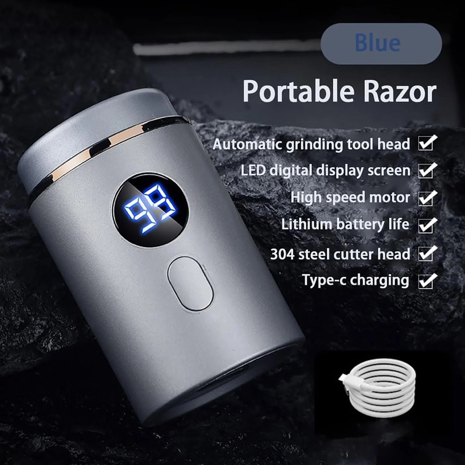 Міні-електробритва Sopami портативна Blue з USB-зарядкою 15 лезв, фото №4