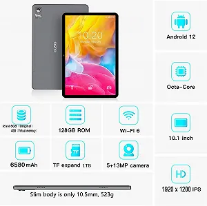 Планшет 10.1" Full HD Ouzrs M3 6/128Gb 8 ядер Andorid 12 6850 mAh Сірий synthetic.ua - Фото 1