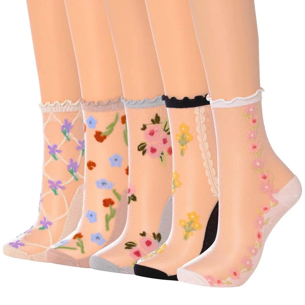 Прозрачные носки IYOU с рюшами, прозрачные носки-лодочки, прозрачные носки с цветком для женщин (5 пар), фото №1 Прозрачные носки IYOU с рюшами, прозрачные носки-лодочки, прозрачные носки с цветком для женщин (5 пар), фото №1